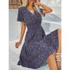 Polyester Floral Print A Line Dress With V Neck For Summer Casual Women