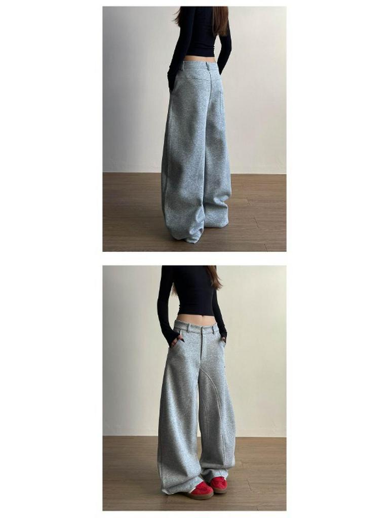 Women's Retro Letter Embroidery Loose Sweatpants - Spring/Summer Casual Crescent Silhouette