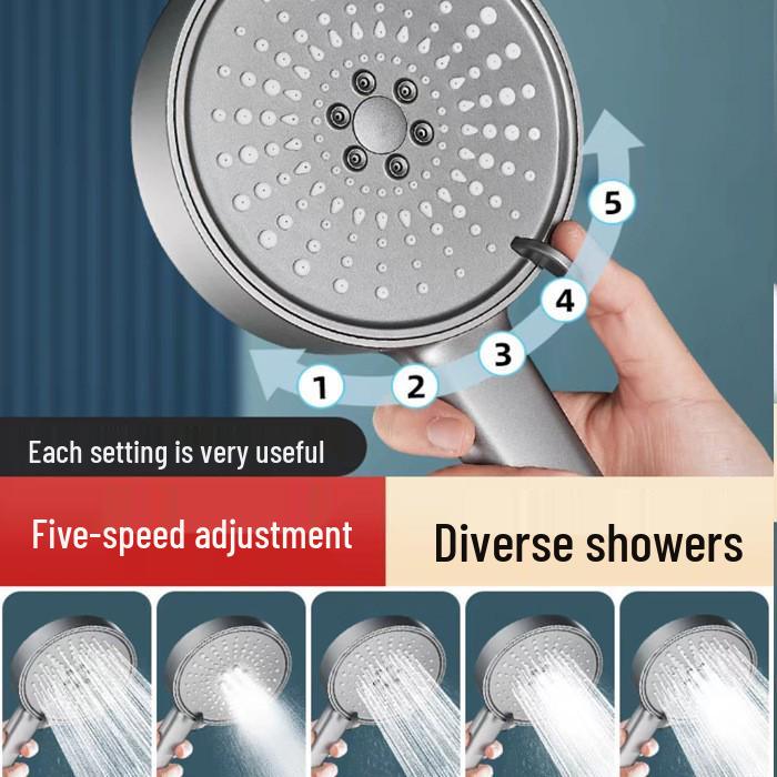 Black Universal Five-Speed Air-Boost Shower Head For Bathroom