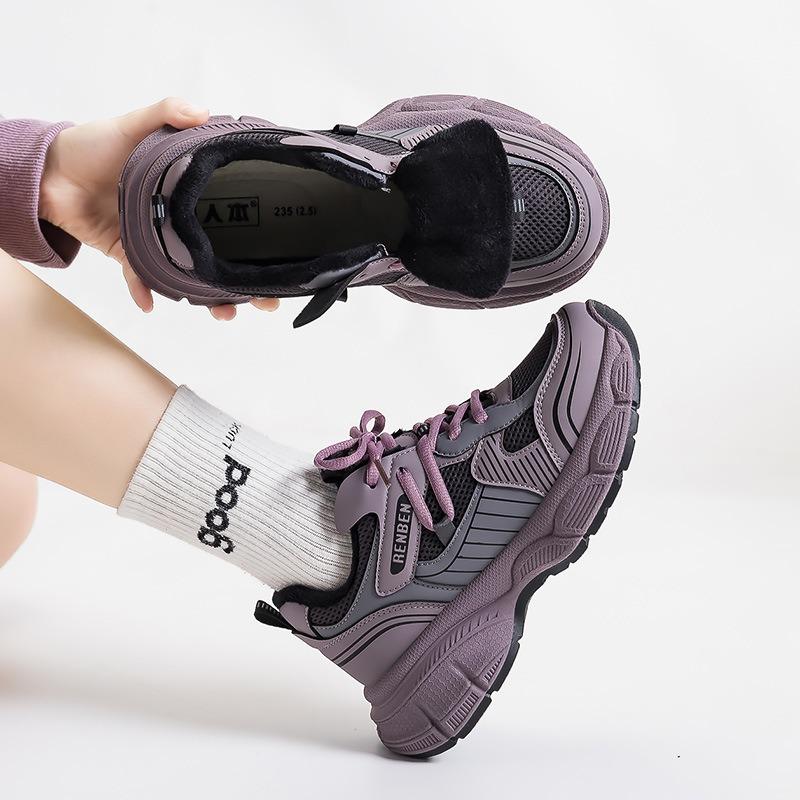Purple dad shoes children's winter velvet versatile student platform casual sports running shoes warm cotton shoes 7