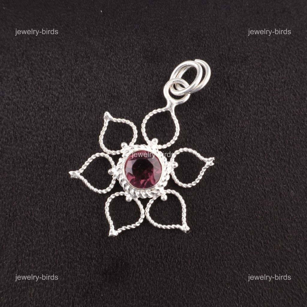 Rhodolite Stone Birthday Gift Handcrafted Unique Wedding Pendant Sterling Silver PP-18-49