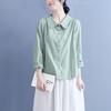 Cotton and Linen Shirts for Women Spring New Style Literary Retro Style Doll Collar Jacquard Casual Loose Long-sleeved Tops for Women