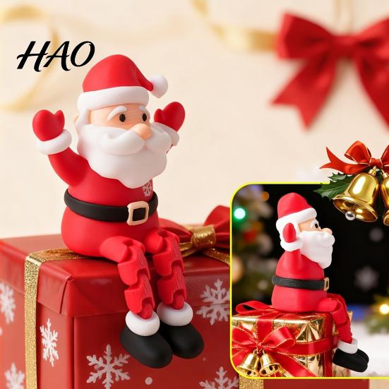 Durable PLA Plastic Gift 3D Printed Articulated Santa Claus Figurine, Movable Joints Ornament Festive Windowsill Display for Christmas, Creative