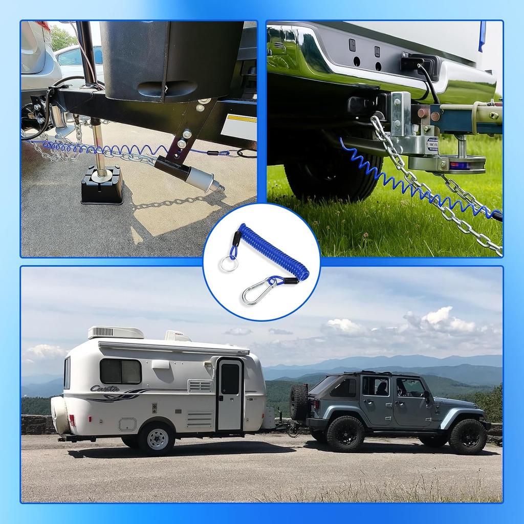 6FT Trailer Brake Away Cable,Trailer Breakaway Safety Cable Spring Towing Coiled Wire Steel Braided Safety Cable with PU Coating,for Breakaway