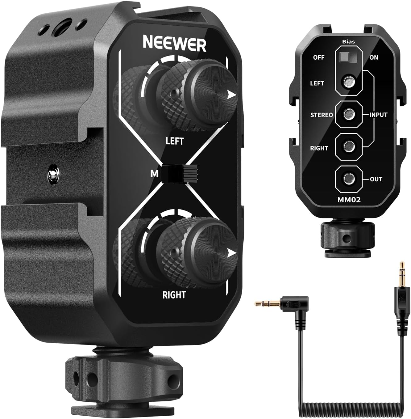 

NEEWER MM02 Dual Channel Microphone Audio Mixer Adapter, for DSLR Camera, Smartphones, Wireless Mic Receiver, Video Recording Interview Mic