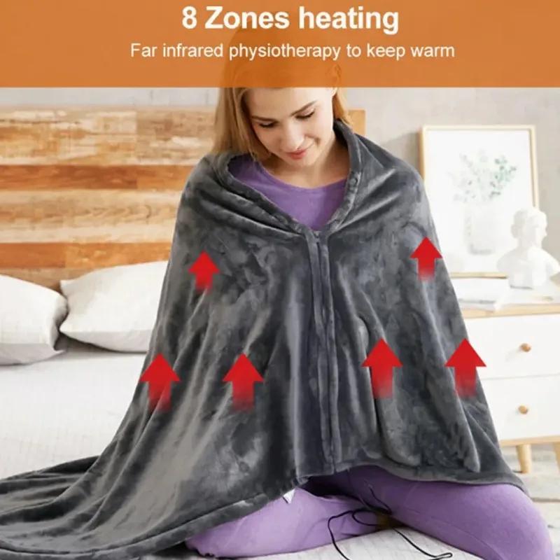 USB 3 Heating Level Blankets Coral Velvet Blanket Portable Shawl Throw Heated Blanket Fast Heating Pad for Home Winter Carpet