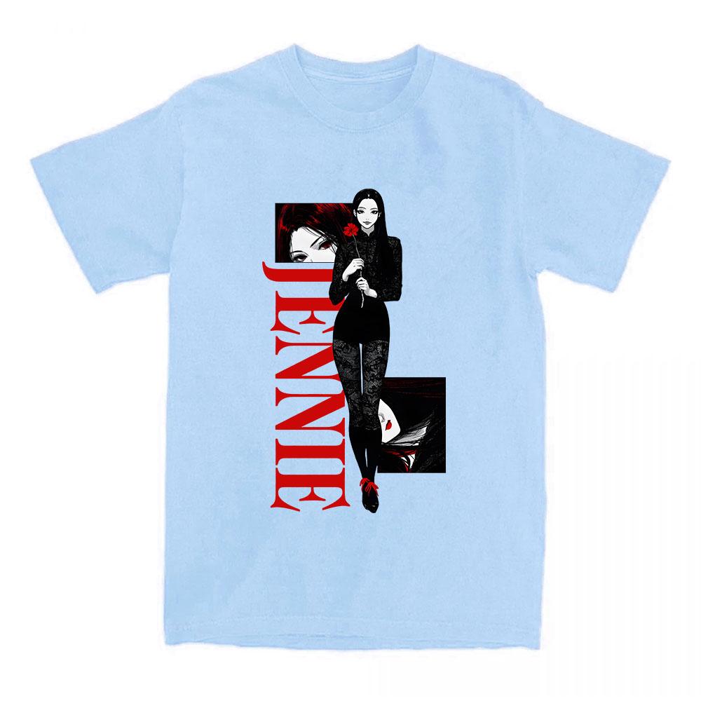 Back To School Anime Black Tee Jennie Korean Singer Tshirts Cotton Short Sleeve T-shirt Unisex Top