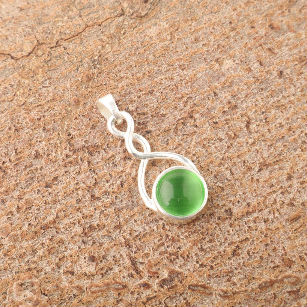 Green Cat's Eye Gemstone Jewelry, 925 Solid Sterling Silver Jewelry, Handmade Spiritual Jewelry For Wedding Gift