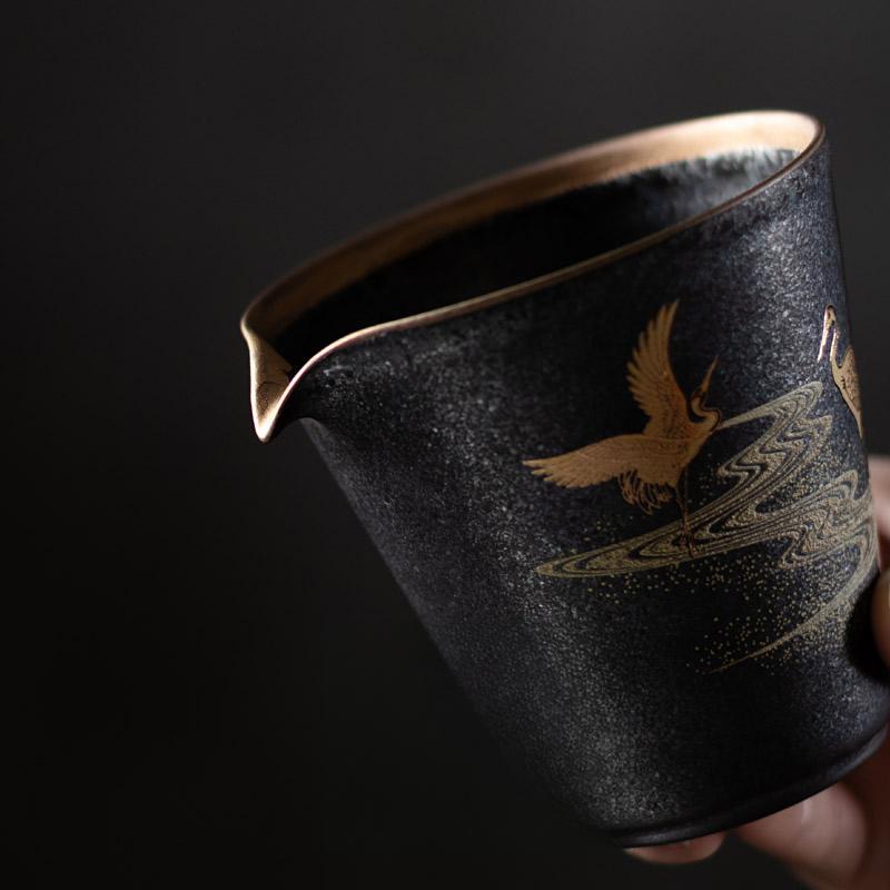 Silver Spot Black Ceramic Fairway Cup Tea Sea Rough Ceramic Crane Tea Cup Vintage Home Ceramic Kung Fu Tea Set