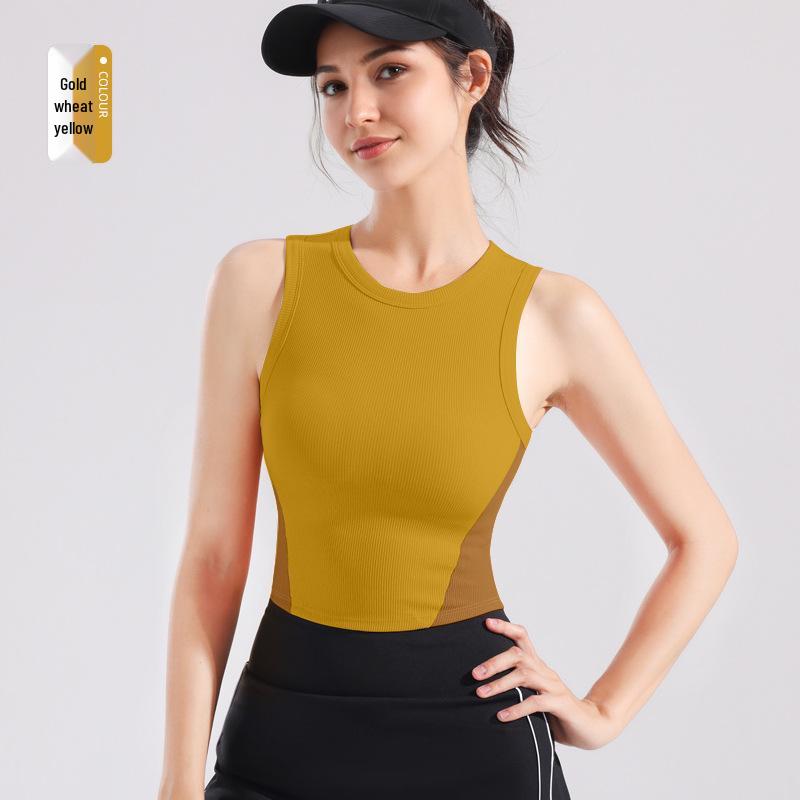 

Цветной спортивный танктоп для йоги с подкладкой - Без рукавов, Облегающий и Сексуальный Фитнес-наряд XL пшеничный/золотистый