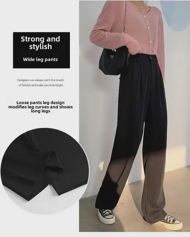 Women's High-Waist Brown Wide-Leg Suit Pants - Spring/Autumn Casual Straight-Leg