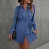 European and American Fashion Dress Red Long-sleeved Lapel Shirt Skirt