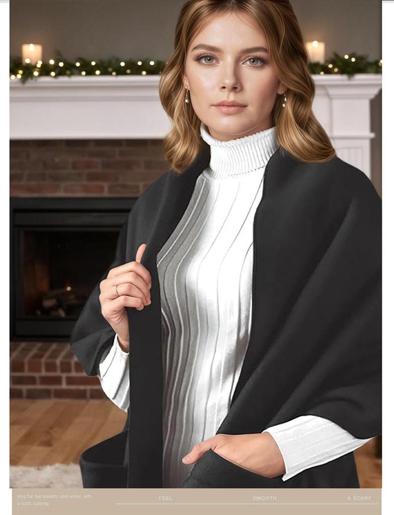 Thickened Solid Color Pocket Scarf & Shawl for Autumn/Winter Warmth