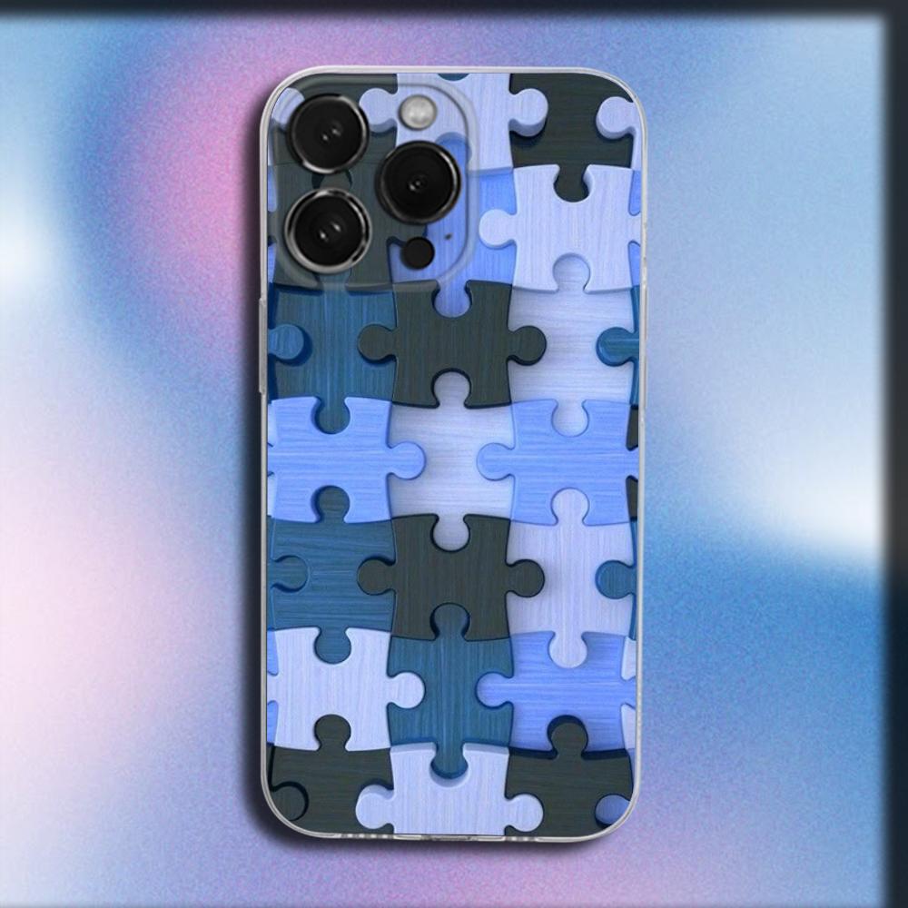 

Autism Support Puzzle Pattern Phone Case For iPhone 16,15,14,13,12,11 Plus,Pro,Max,XR,XS,X,Plus,SE,Mini Transparent Soft Cover iPhone11