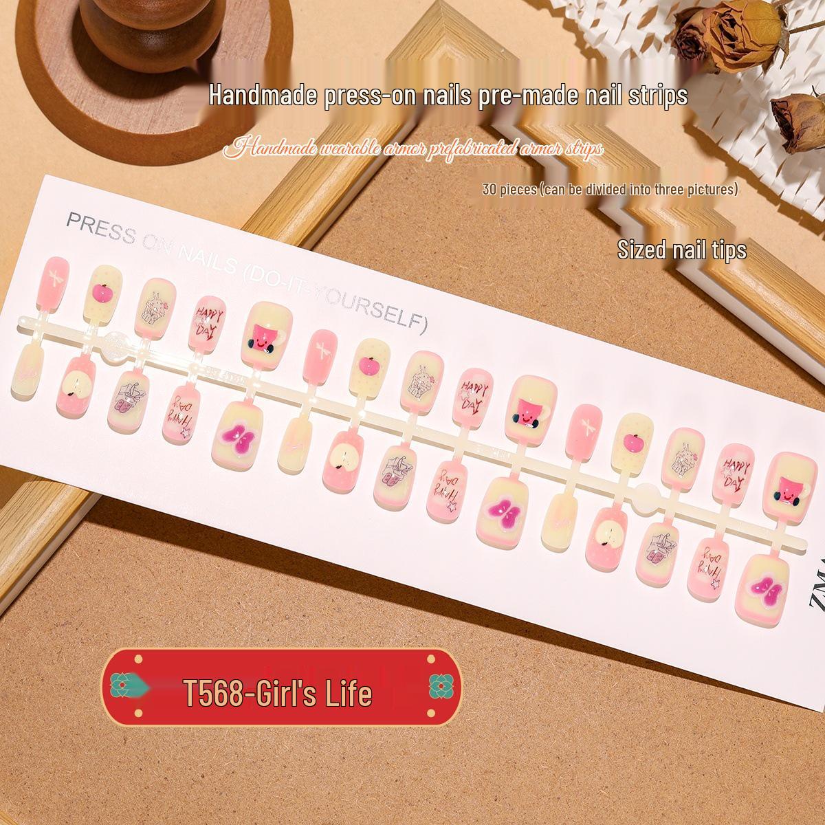 

Set of 30 Three-Dimensional Pink & Lovely Girl Style Wearable Nail Patches XS