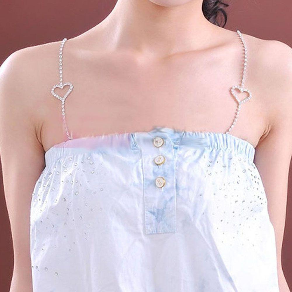 Fashion Women Dress Prom Rhinestone 1 Pair Heart Shaped Bra Straps