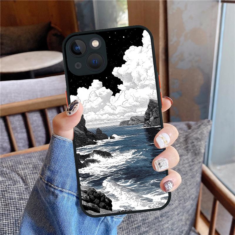 Anime Landscape Scenes Black Phone Case For iPhone 16 15 11 12 14 13 Pro Max Mini X XSMax XR 7 8 Plus SE4 16e Silica Cover Funda