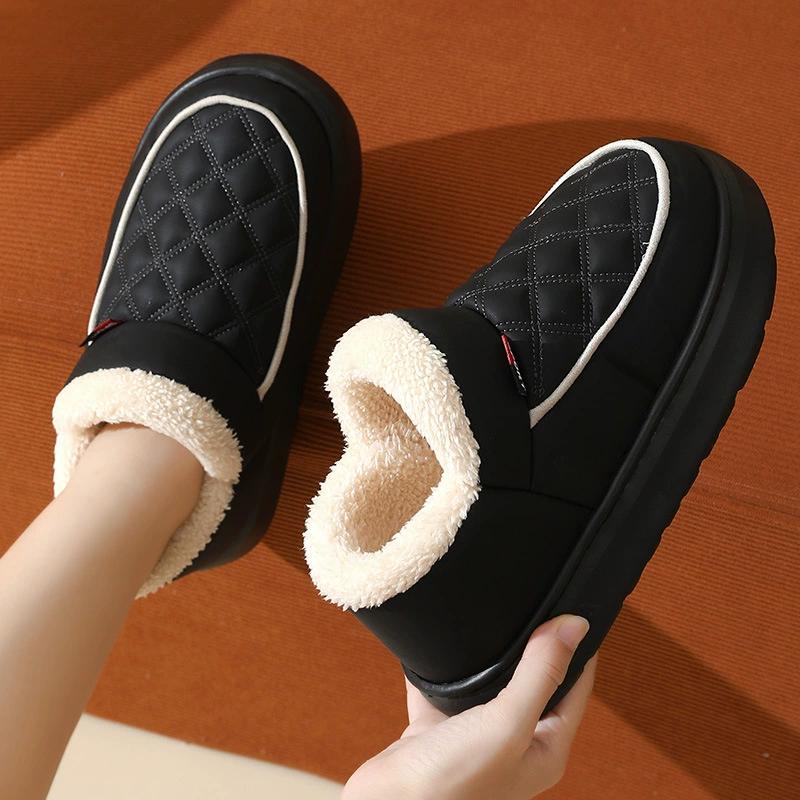 Autumn Winter Warm Snow Boots for Women Plush and Thick Insulation for Warm Home Cotton Shoes Waterproof and Anti Slip Solid Color Cotton Slippers