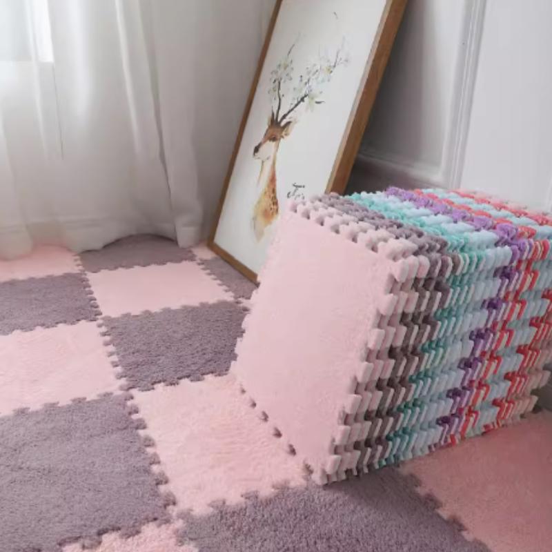 20pcs 30*30cm Living Room Bedroom Plush Carpet Soft Plush Baby Play Mat EVA Foam Plush Carpet Shockproof Pad Jigsaw Puzzle Mat