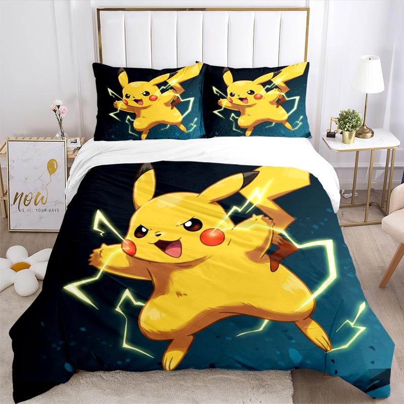 Pikachu Power Burst Print 3Pcs Bedding Setduvet Cover With 2 Bedropillowcase Home Birthday Gift