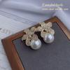 Temperament Flower Imitation Pearl Stud Earrings Women Luxury Inlaid Sparkling CZ Stone Fashion Wedding Bride Jewelry Wholesale