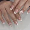 24pcs Long Almond False Nails French Rose Re Crocodile Pattern Press On Nails Irregular Gold Foil Simple White Flowers