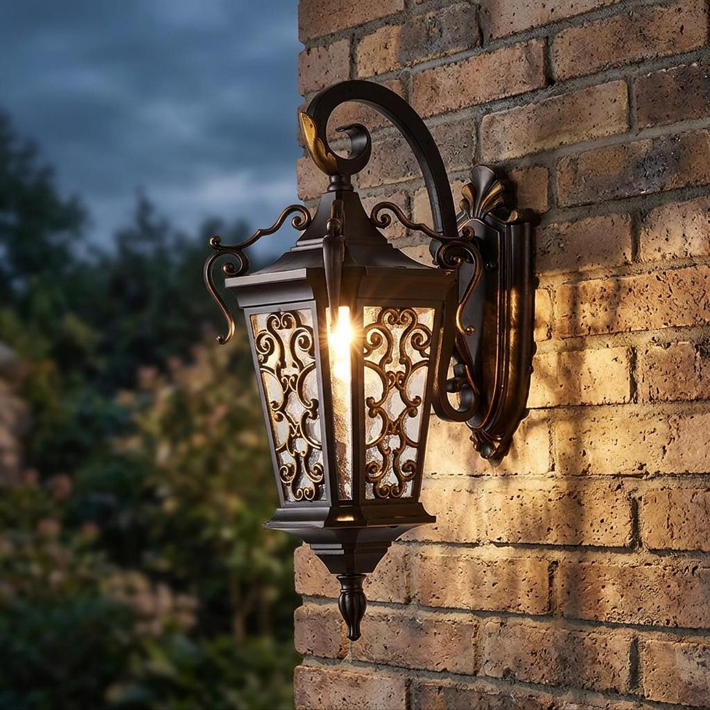 Aluminum Outdoor Wall Lantern Ornate Light Fixture Retro Vintage