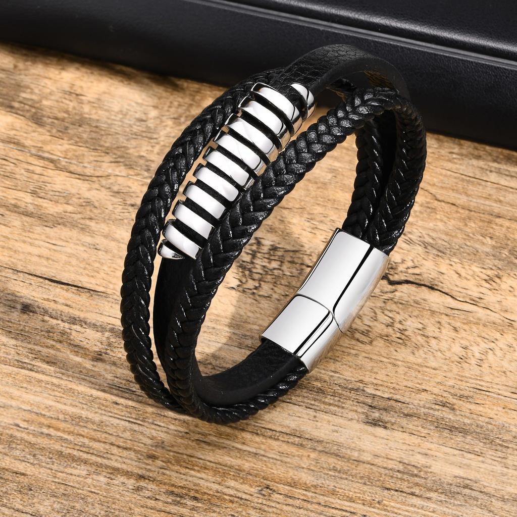 Nordic Viking Bracelets for Men Boys, Black Leather Bracelet Men, Birthday and Christmas Gifts for Dad, Father, Husband, BFF