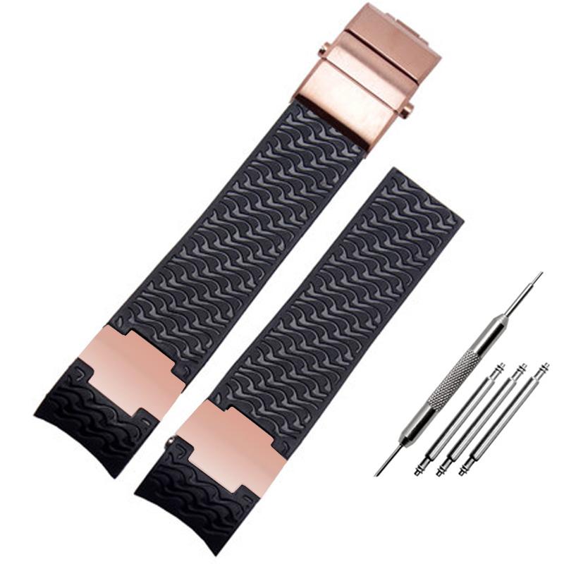 Silicone Rubber Watchband 22mm Curved for Ulysse Nardin DIVER 263 Strap Black Brown Blue 25*12mm Raised Waterproof Watch Band