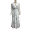 LYRIA Elegant Long Sleeve Maxi Dress Women Summer Fashion Slim Floral Print V-neck White Long Dresses Casual