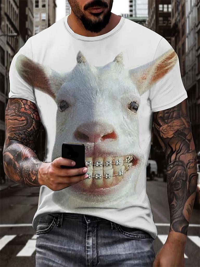 2026 funny Animal Goat 3D Print Men's T-Shirts Streetwear new Fashion Harajuku Casual Oversized O-Neck Unisex Clothes Tees Tops