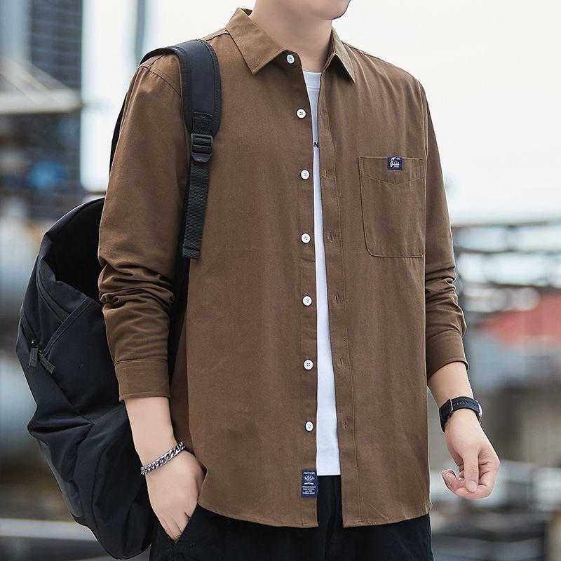 Pure Cotton Men's Long-sleeved Shirt Spring Autumn New Tops Versatile Men's Washed Fabric Thickened Shirts