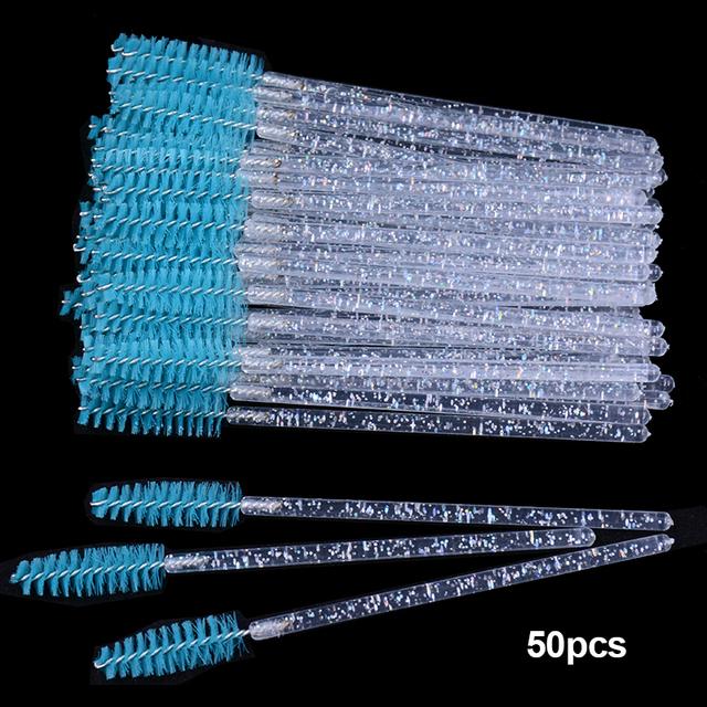 Shiny Crystal Disposable Eyelash Applicator 50pcs/Bag with Nylon Mascara Wands Spoolie Brushes for Lash Extension & Makeup Tools