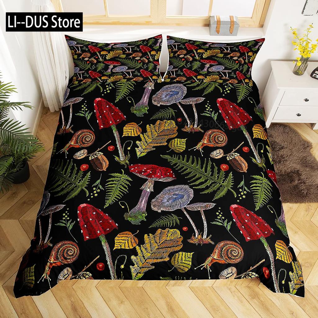 Buntes Pilz-Bettwäsche-Set Einzelgröße Kinder-Bettwäsche-Set Steppdecke Bett-Set Für Jungen Mädchen Erwachsene Mit 1 Bettdecke Und 2 Kissenbezügen