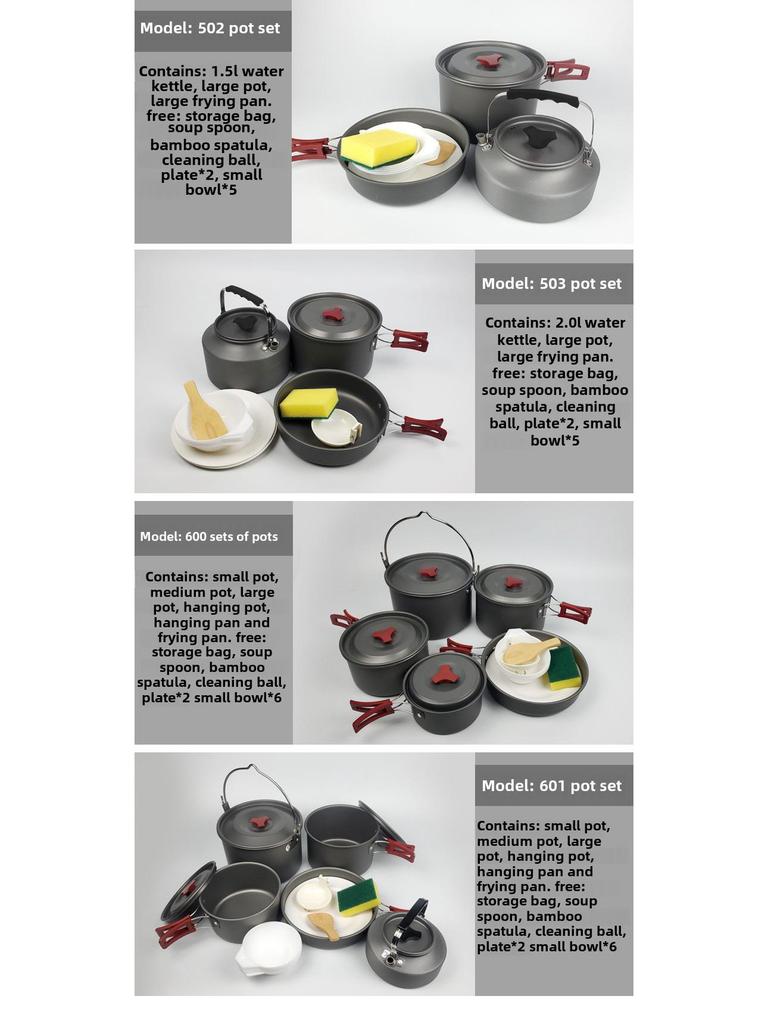 Camping Cookware: Outdoor Pots, Kettles, Frying Pans, Cookware, Camping Equipment, Portable Kitchen Utensils, Camp Cookers, Cassette Stoves.