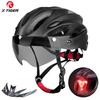 X-TIGER Magnetic Goggles Bicycle Helmet with LED Rear Light Ultralight Cycling Helmet Adult MTB Bike Helmet Fit 58-62cm