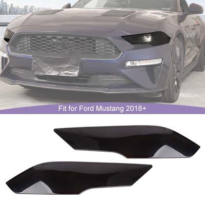 Car Front Headlight  Lamp Decoration Covers ABS Decoration For Ford Mustang 2018 Up Exterior Accessoriess ,Smocked Black