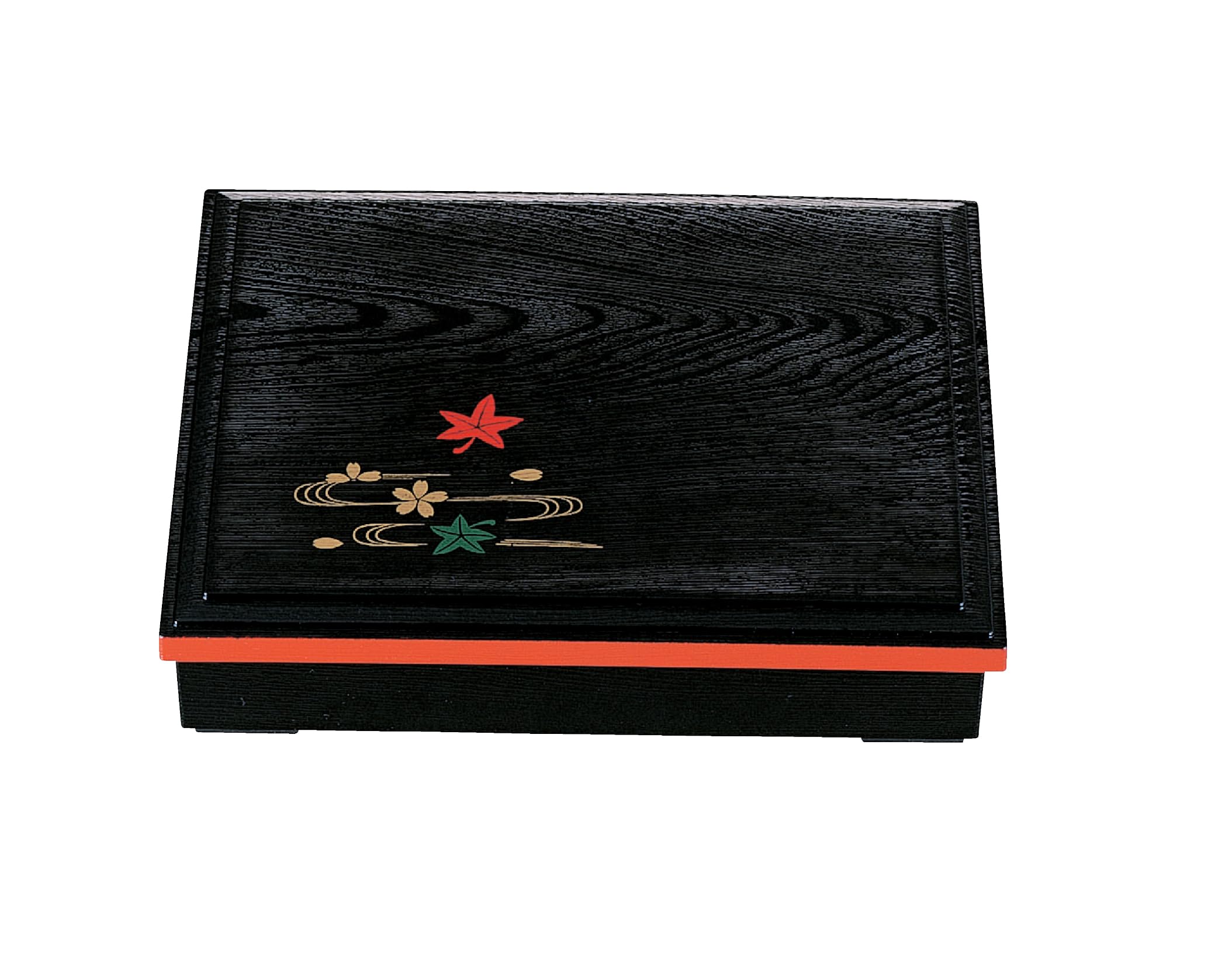 Wakaizumi long wooden bento box with black rim and vermilion 5 vermilion and black Lacquerware, A-size 11-inch spring/autumn design, compartments, чёрный
