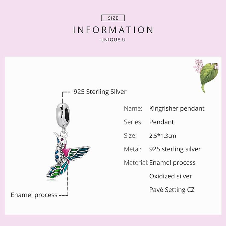 BAMOER Authentic 925 Sterling Silver Kingfisher Pendant Fit Women Original Bracelet or Bangle Fine Jewelry Gift
