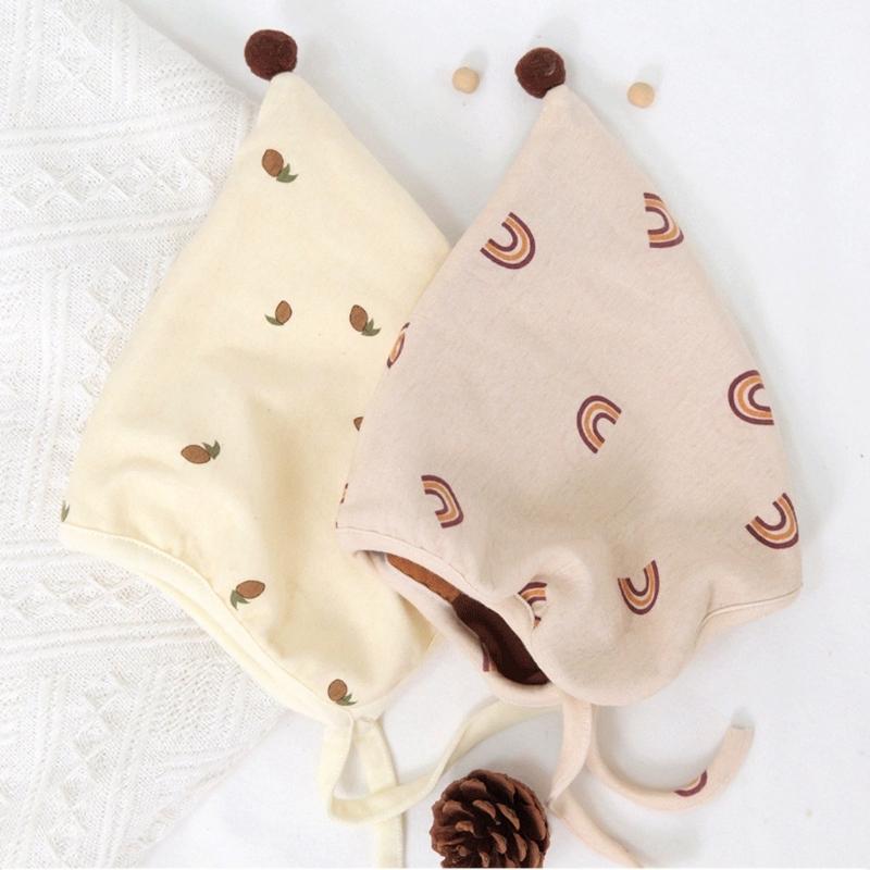 Earflap Hat with Strap Baby Hat Spring Autumn Bonnet Hat Ear Protection Caps Soft Breathable Hat for Infant 2-10 Months