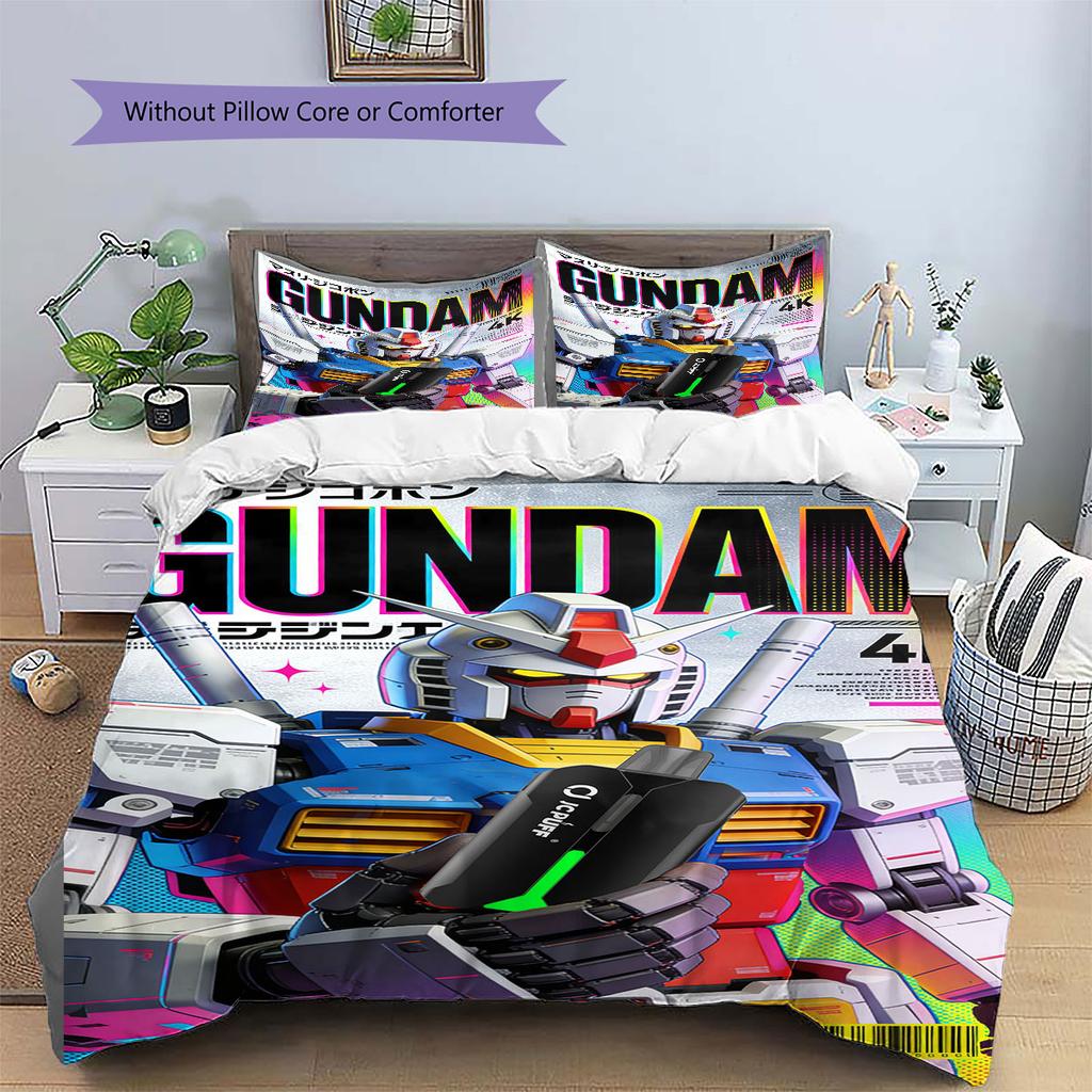 Cool Gundam Pattern Bedding Set 3Pcs Printed Duvet Cover Set Boys Bedroom Bed Set No Sheet No Comforter Core
