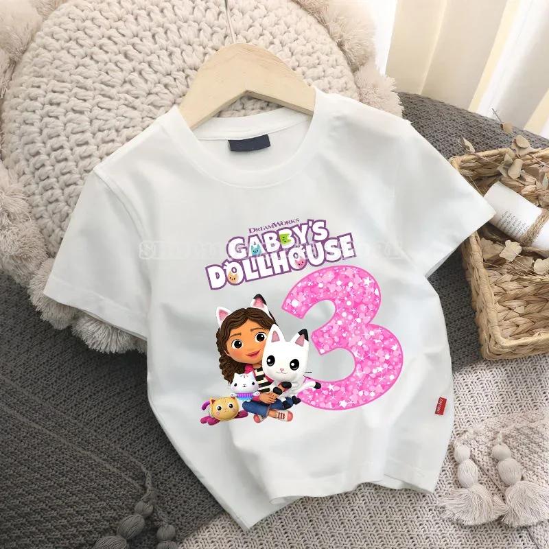 Tričko Gabby Dollhouse Roztomilá Kreslená Digitálna Bábätko Letný Top z Čistej Bavlny Všestranné Jednoduché Detské Pop Oblečenie Narodeninový Darček