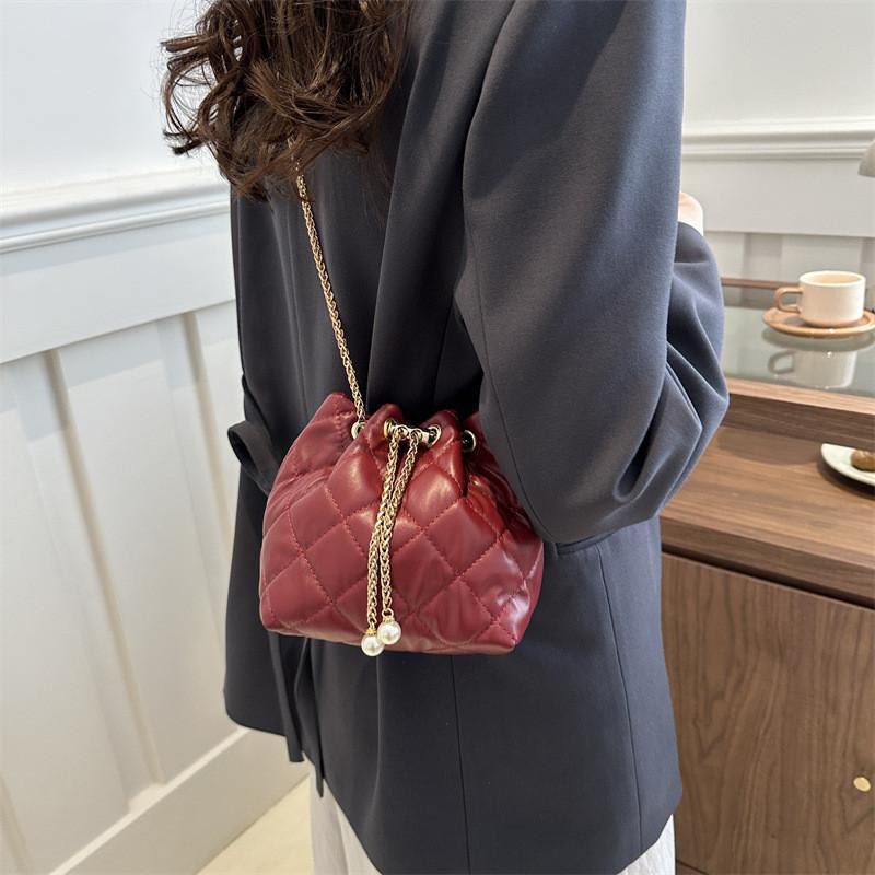 Fashionable Urban Simple Pu Bucket Bag Chain Single Shoulder Crossbody Bag