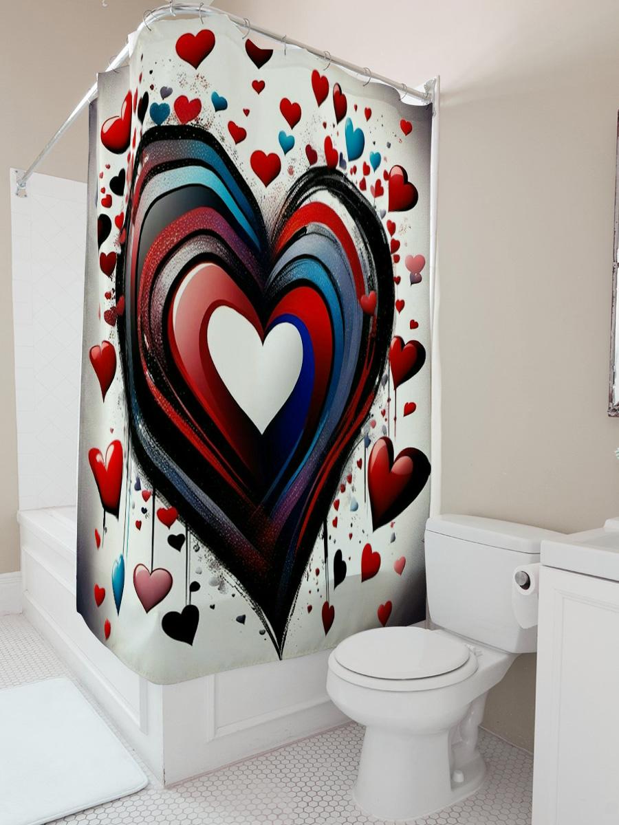 Colorful Heart Shower Curtain - Modern Bathroom Decor 90X180cm
