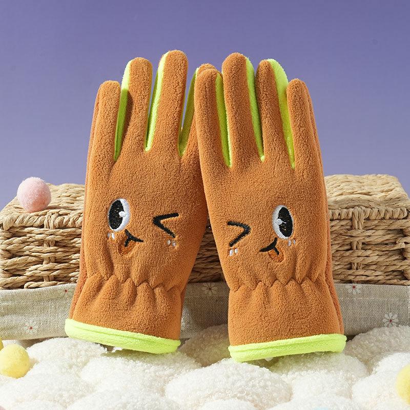 Gants pour enfants hommes et femmes ours de dessin animé brodés automne et hiver extérieur équitation patin à roulettes velours coupe-vent gants chauds