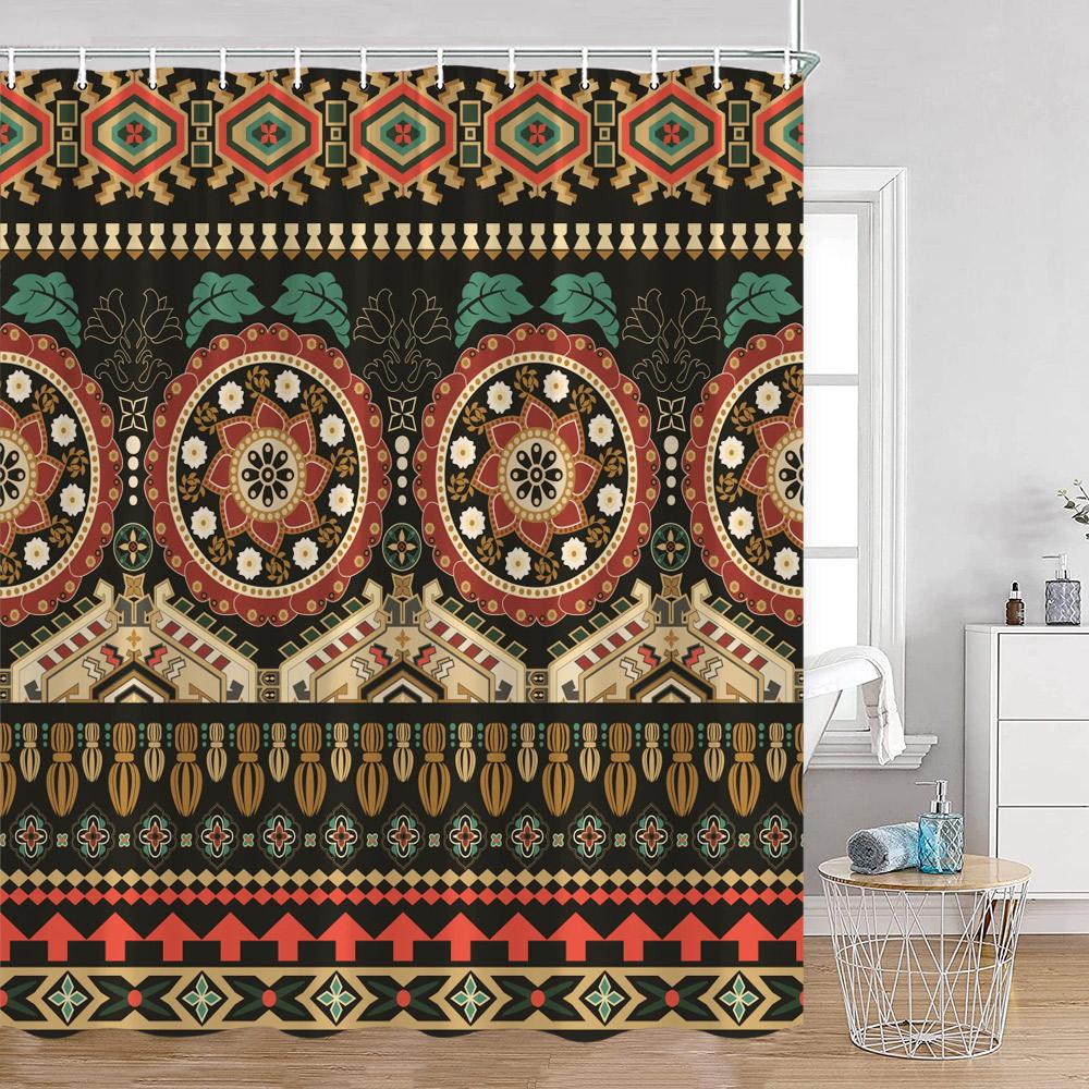 Bohemian Vintage Shower Curtains Mandala Boho Pattern Retro Bathroom Decorations Polyester Bath Curtain With Hooks