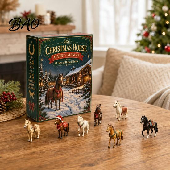 Acrylic Ornament Set Christmas Pony Advent Calendar, 24-Day with Mini Birthday Gifts for Children Horse Figures, Tree Hanging Countdown Decor,
