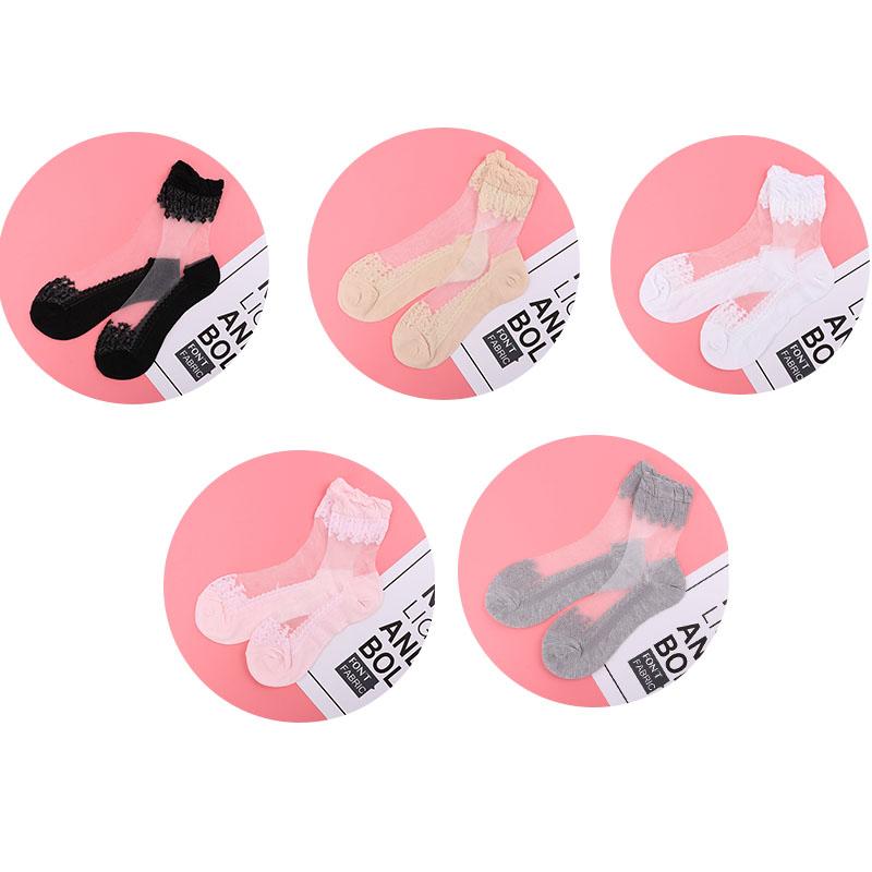 3/5 Pairs New Product Crystal Silk Tide Socks Women Breathable Sexy Black Lace Girls Nylon Casual High Quality Sox New Year Gift