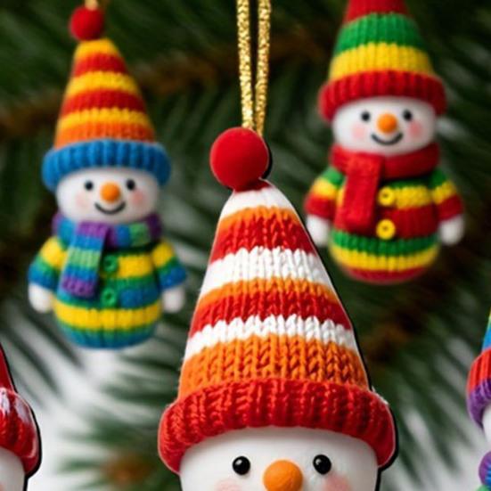 Colorful Snowman Hanging Decorations Wooden 2D Flat Snowman Ornaments Christmas Tree Decorations for Festive Holiday Gift Box Wreath Garland
