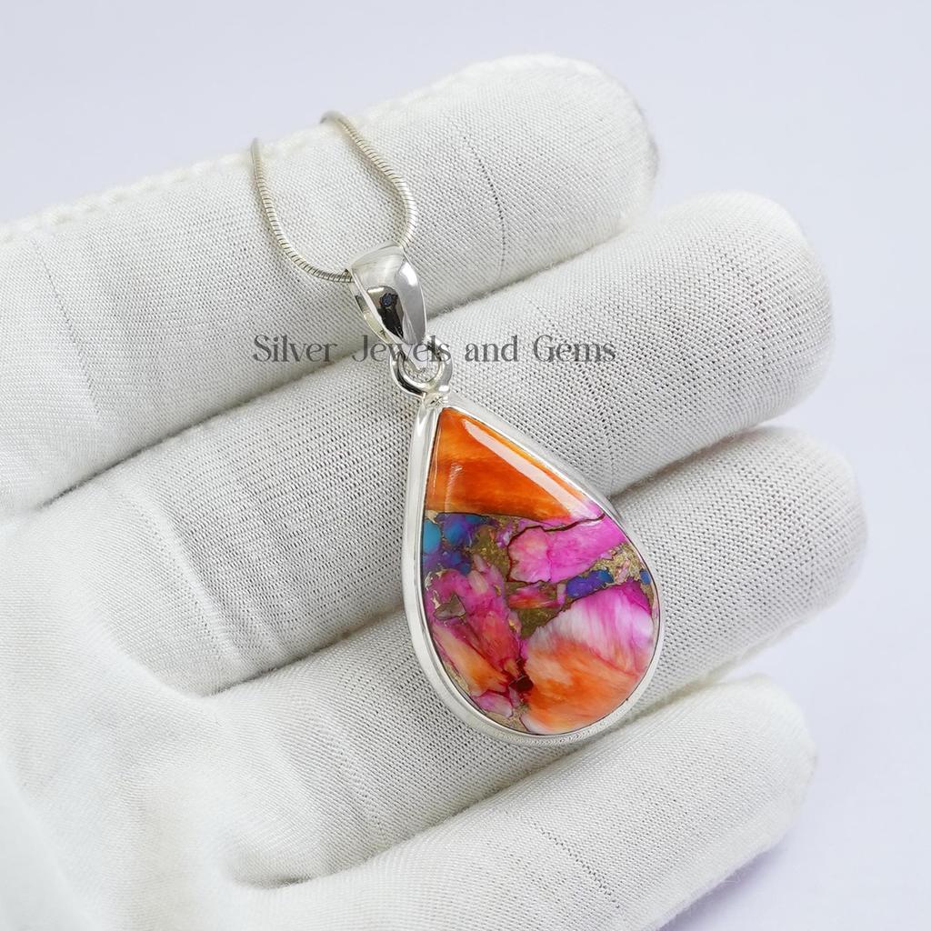 Dahlia Copper Turquoise Pendant, 925 Silver Handmade Pendant, Gift for Mother, Teardrop Turquoise Pendant, Mojave Turquoise Jewelry